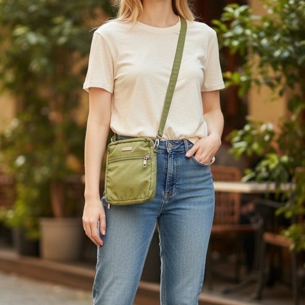 Baggallini Olive Green Zip‎ Crossbody Bag Handbag Wallet Pocket Convertible
